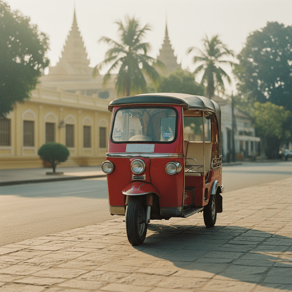 Red tuk tuk ready for airport transfer service