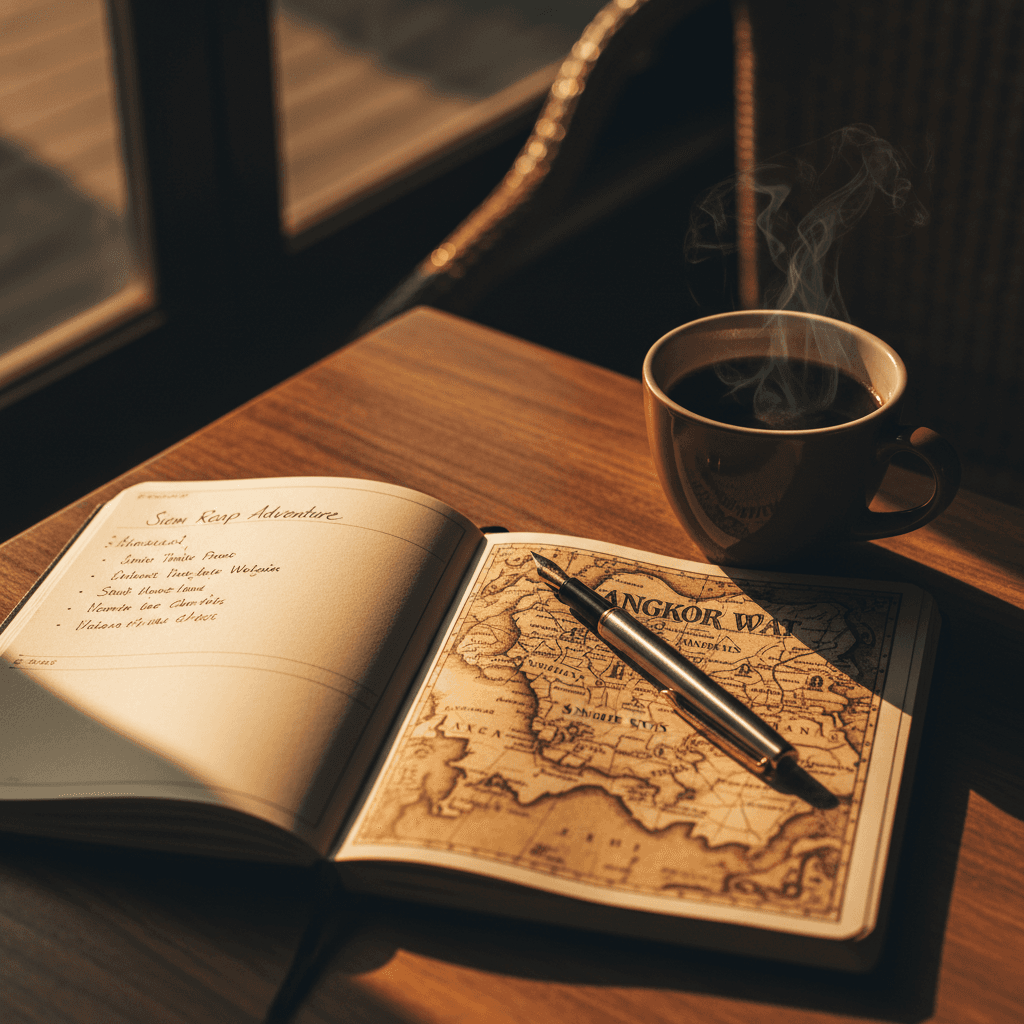 Editorial fashion aesthetic close-up shot of a traveler's itinerary notebook